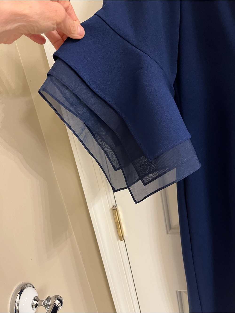 Adrianna Papell Navy Blue Midi Dress with Tiered Bell Sleeves - Picture 5 of 13